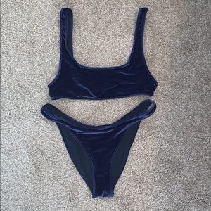Navy Blue Velvet Triangl Bikini